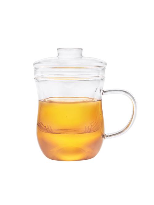 dancing leaf gracil glass tea mug with removable glass infuser & matching lid|heat resistant borosilicate glass|capacity -350ml - 15891093 - Very Small Image - 1