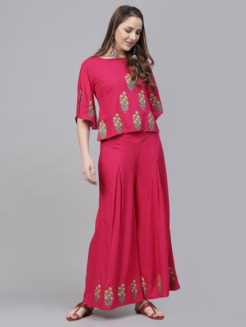 hand block printed top with palazzo set - 15891765 - Very Small Image - 1