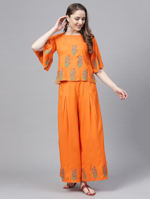 hand block printed top with palazzo set - 15891767 - Very Small Image - 1
