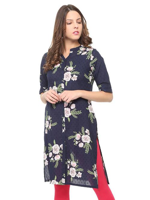 floral dobby straight kurta - 15892708 - Very Small Image - 1