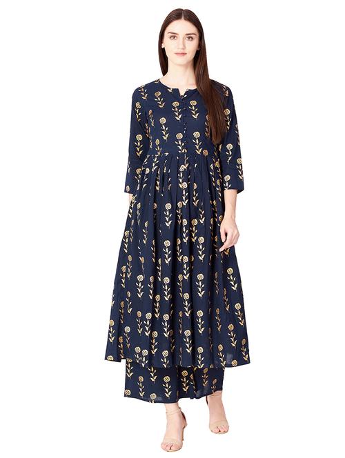 foil printed flared kurta with palazzo set - 15893750 - Very Small Image - 1