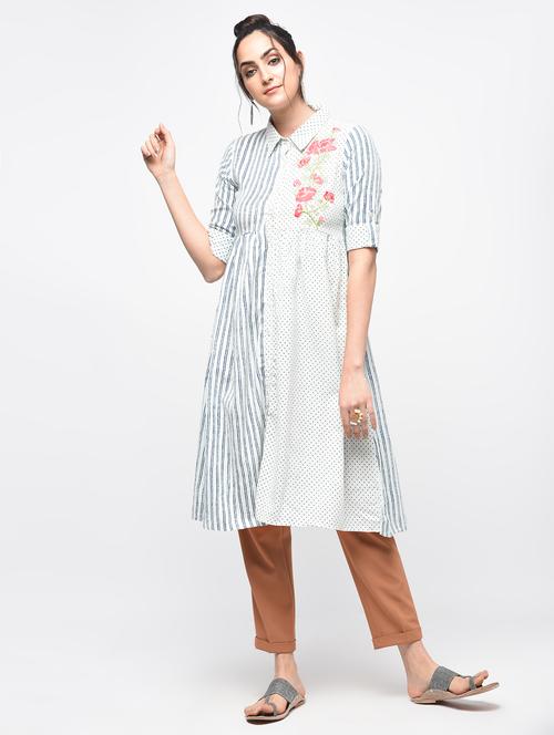 embroidered flared stripes kurta - 15894048 - Very Small Image - 1