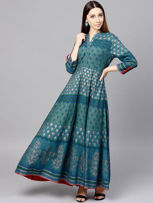 foil print flared dress - 15894274 - Very Small Image - 1