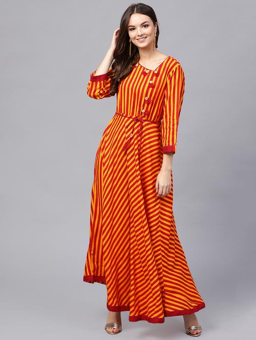 stripes flared dress with tassels - 15894277 - Very Small Image - 1