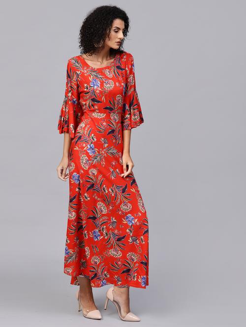 bell sleeves flared ethnic dress - 15894288 - Very Small Image - 1