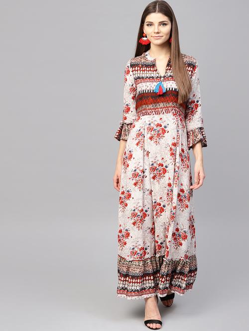 flared printed bell sleeves dress - 15894300 - Very Small Image - 1
