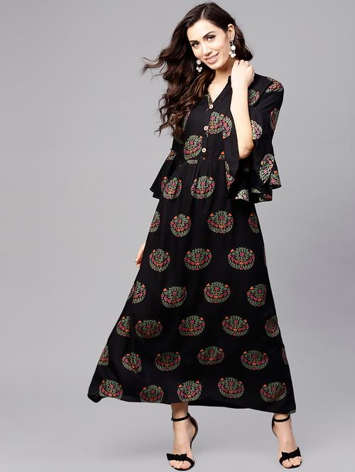flared bell sleeves printed dress - 15894316 - Very Small Image - 1