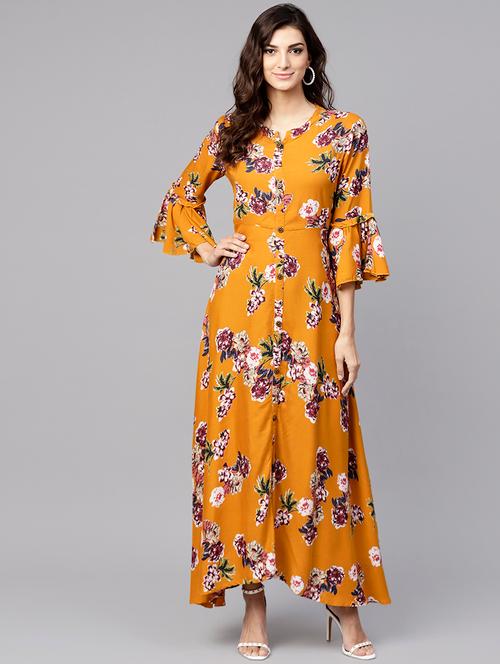a-line floral bell sleeves dress - 15894319 - Very Small Image - 1