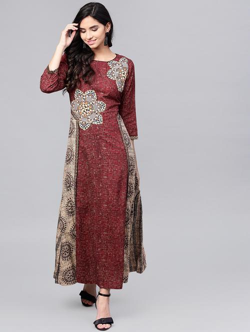 patch work flared ethnic dress - 15894331 - Very Small Image - 1