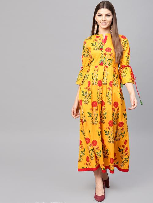 anarkali printed dress with tassels - 15894377 - Very Small Image - 1