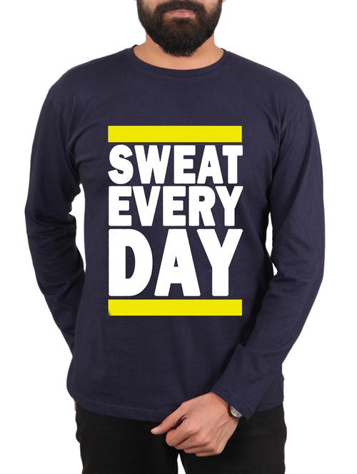 navy blue cotton front print t-shirt - 15894471 - Very Small Image - 1