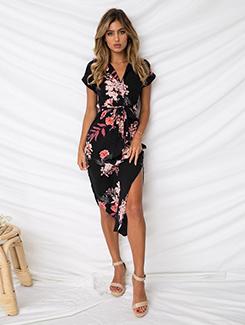 side slit floral asymmetric dress - 15894728 - Very Small Image - 1