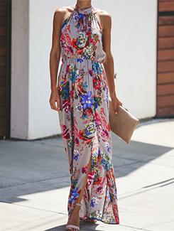 side slit floral maxi dress - 15894752 - Very Small Image - 1