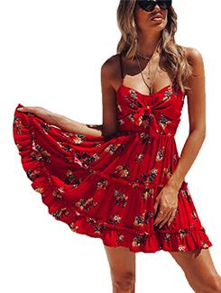 frill trim floral flared dress - 15894757 - Very Small Image - 1