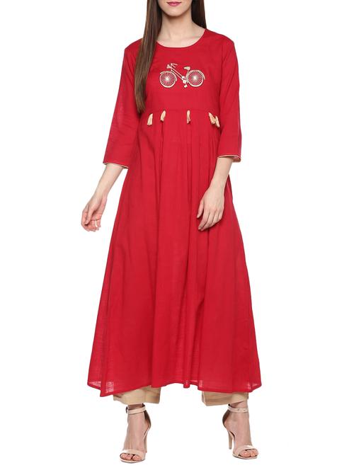 embroidered flared kurta with tassels - 15896936 - Very Small Image - 1