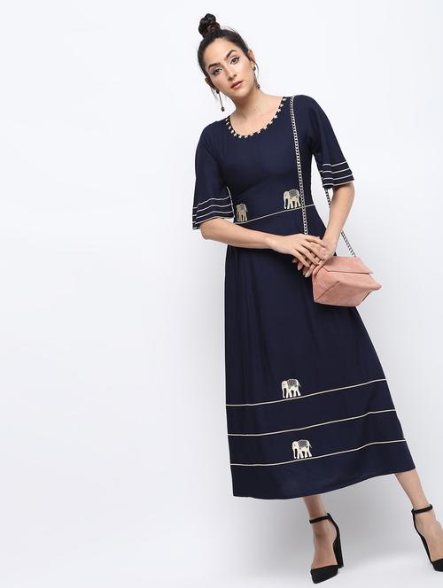 embroidered flared dress - 15897099 - Very Small Image - 1