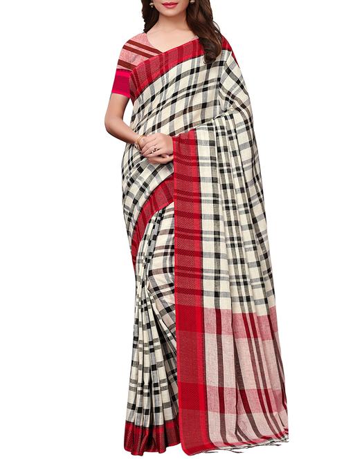 checkered handloom saree with blouse - 15897152 - Very Small Image - 1