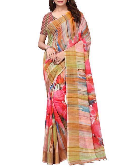 floral printed saree with blouse - 15897164 - Very Small Image - 1