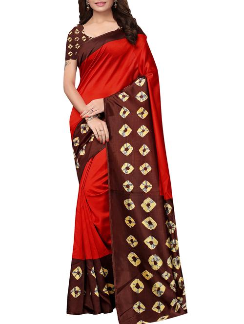 tie & dye red saree with blouse - 15897185 - Very Small Image - 1