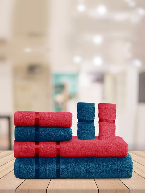red & blue 100% cotton 6 pc towel set - 15897190 - Very Small Image - 1