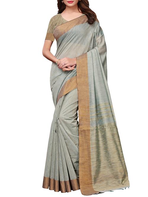 solid woven saree with blouse - 15897207 - Very Small Image - 1