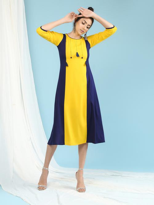color block a-line dress with tassels - 15897721 - Very Small Image - 1