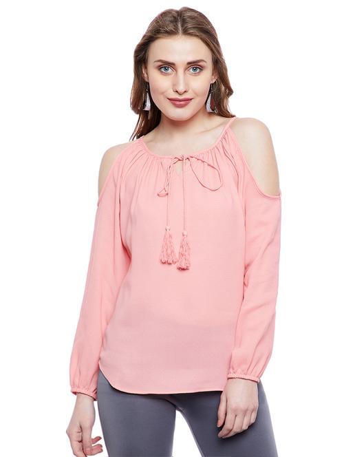tassel detail tie knot cold shoulder top - 15897814 - Very Small Image - 1
