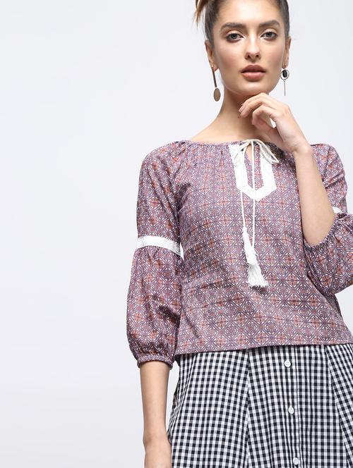 lace detail tie up neck top - 15897830 - Very Small Image - 1