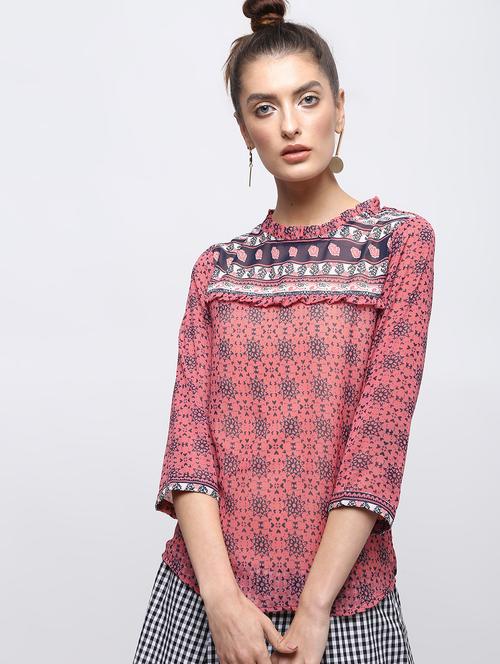 frill detail round neck top - 15897832 - Very Small Image - 1