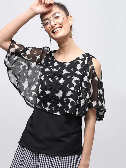 cold shoulder bow detail overlay top - 15897836 - Very Small Image - 1