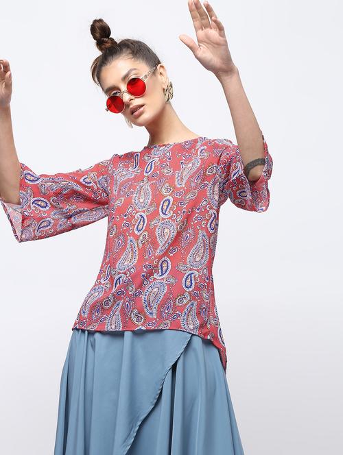 round neck paisley asymmetric top - 15897839 - Very Small Image - 1