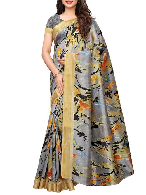 floral grey bhagalpuri saree with blouse - 15898124 - Very Small Image - 1