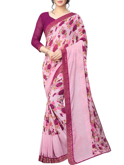 floral printed saree with blouse - 15898133 - Very Small Image - 1