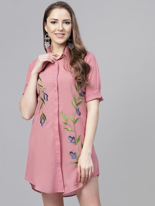 concealed placket embroidered shirt dress - 15898246 - Very Small Image - 1