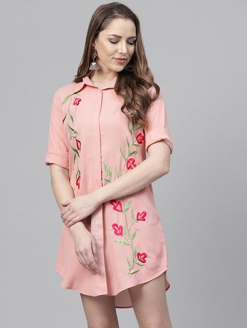 concealed placket embroidered shirt dress - 15898249 - Very Small Image - 1