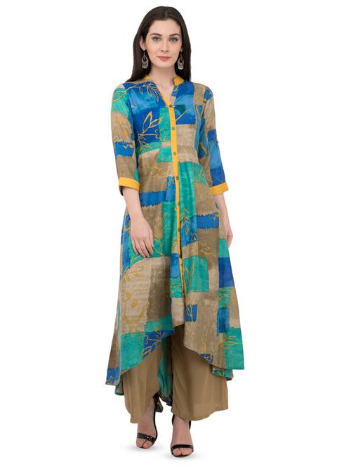 printed flared kurta with tassels - 15898607 - Very Small Image - 1