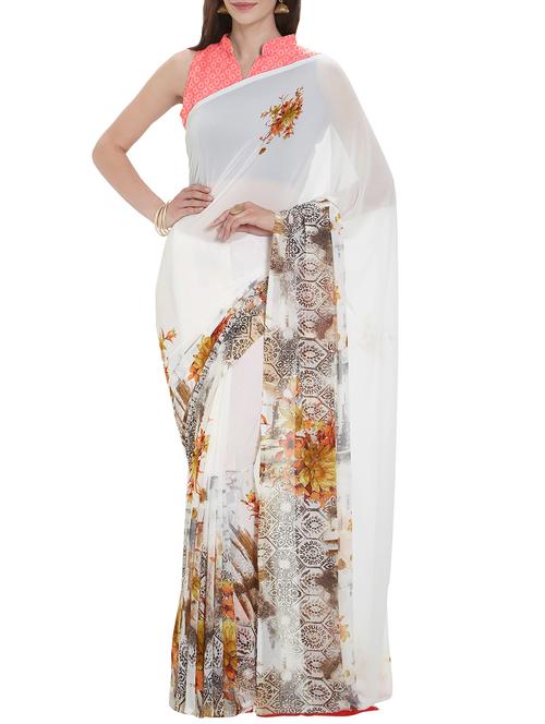 floral printed saree with blouse - 15899915 - Very Small Image - 1