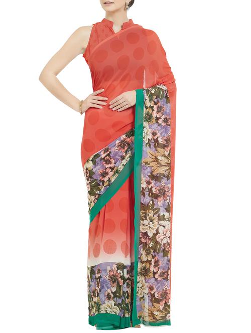 polka dot printed saree with blouse - 15899917 - Very Small Image - 1