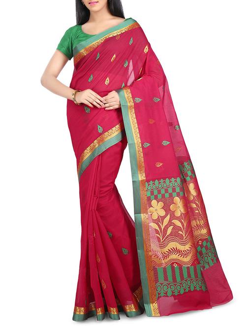ethnic zari motif pink woven saree with blouse - 15900340 - Very Small Image - 1