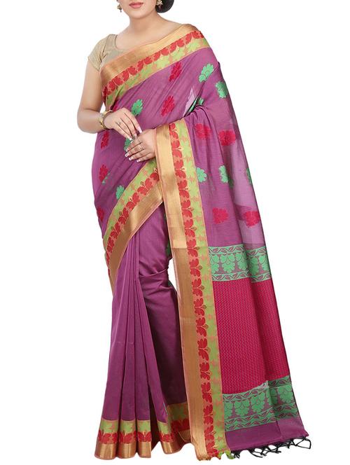 floral zari motif magenta woven saree with blouse - 15900343 - Very Small Image - 1
