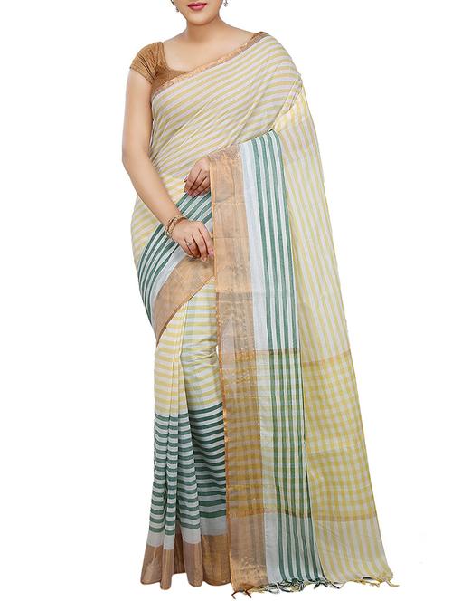 contrast striped yellow woven saree - 15900345 - Very Small Image - 1