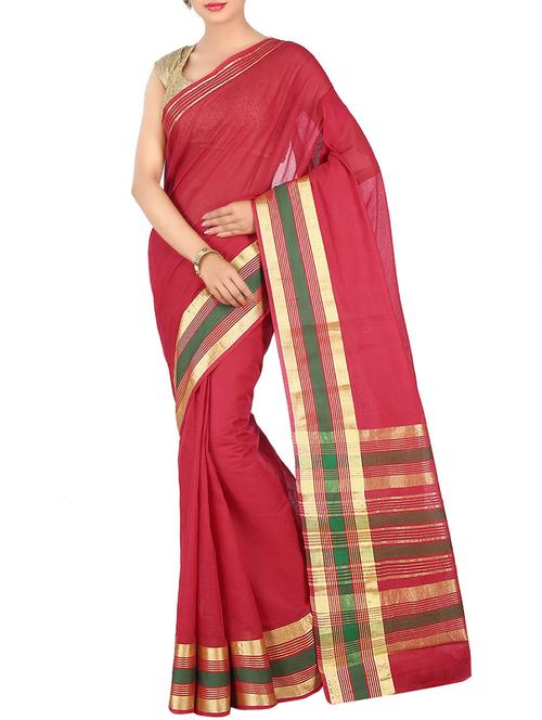 striped zari border red woven saree - 15900356 - Very Small Image - 1
