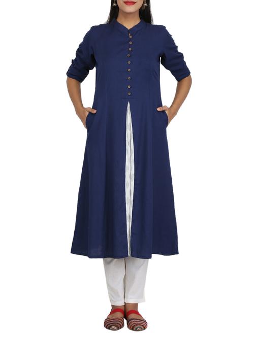 solid a-line panel kurta - 15900464 - Very Small Image - 1