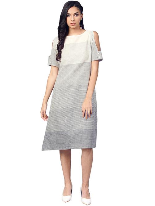 cold shoulder striped a-line dress - 15900706 - Very Small Image - 1