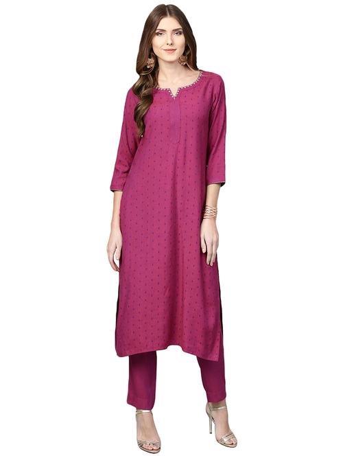 embroidered magenta kurta pant set - 15900739 - Very Small Image - 1