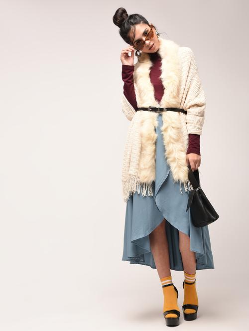 fur trim knitted poncho - 15900882 - Very Small Image - 1