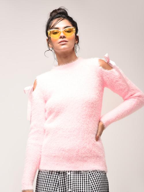 cold shoulder bow detail fur pullover - 15900895 - Very Small Image - 1