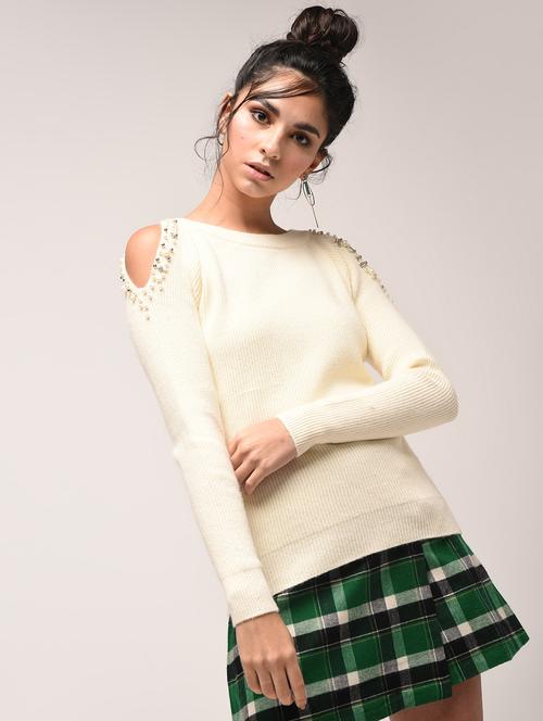 cold shoulder pearl embellished pullover - 15900921 - Very Small Image - 1