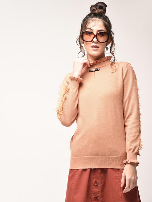 frilled neck lace trim pullover - 15900942 - Very Small Image - 1