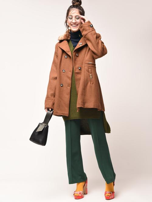 fur collar double breasted coat - 15900957 - Very Small Image - 1